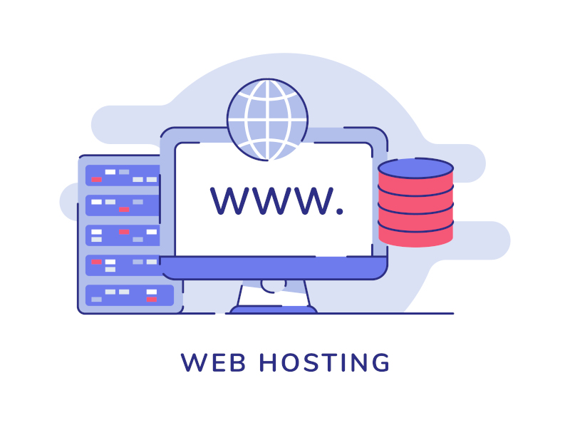 web hosting concept computer server database storage white isolated background with flat outline style