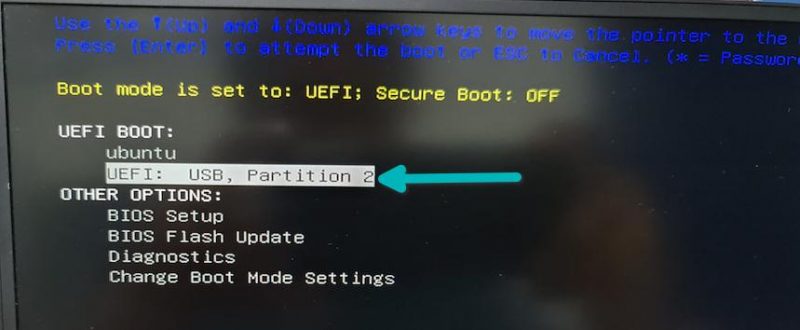 select boot from live usb
