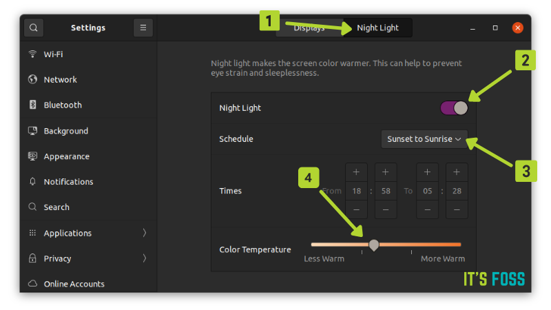 activating night light ubuntu