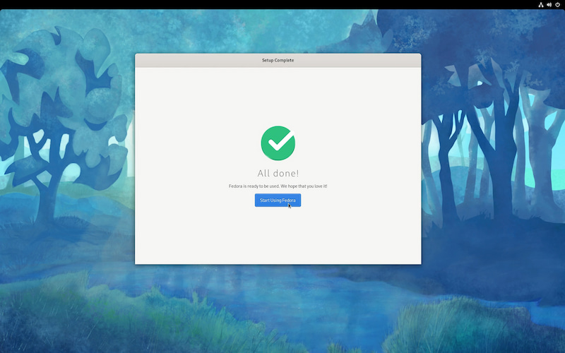 fedora setup completed