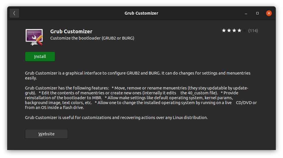 Grub customizer in Ubuntu software center