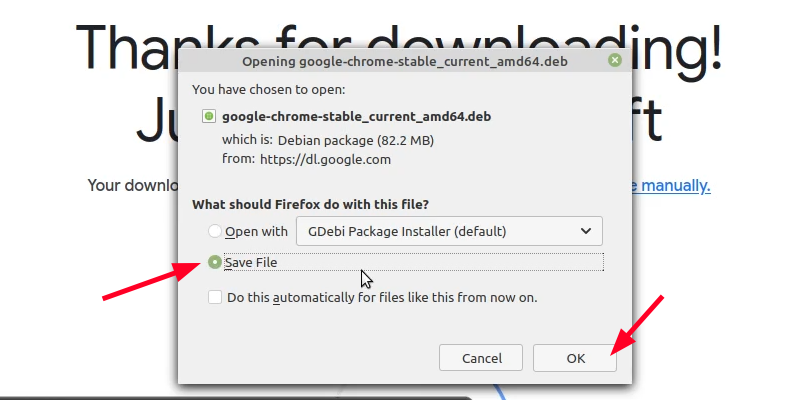saving downloaded chrome linux mint