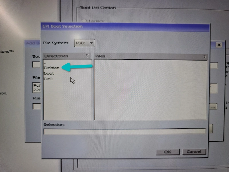 select debian folder for uefi