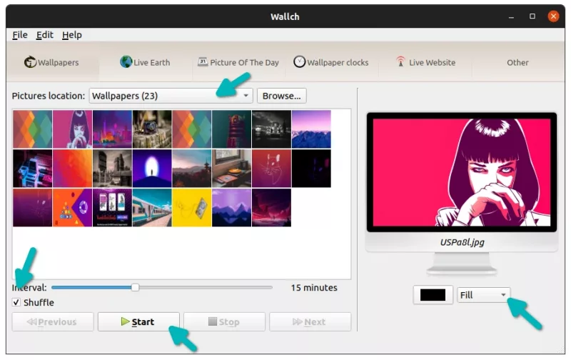 Creating wallpaper slideshow with wallch in Linux