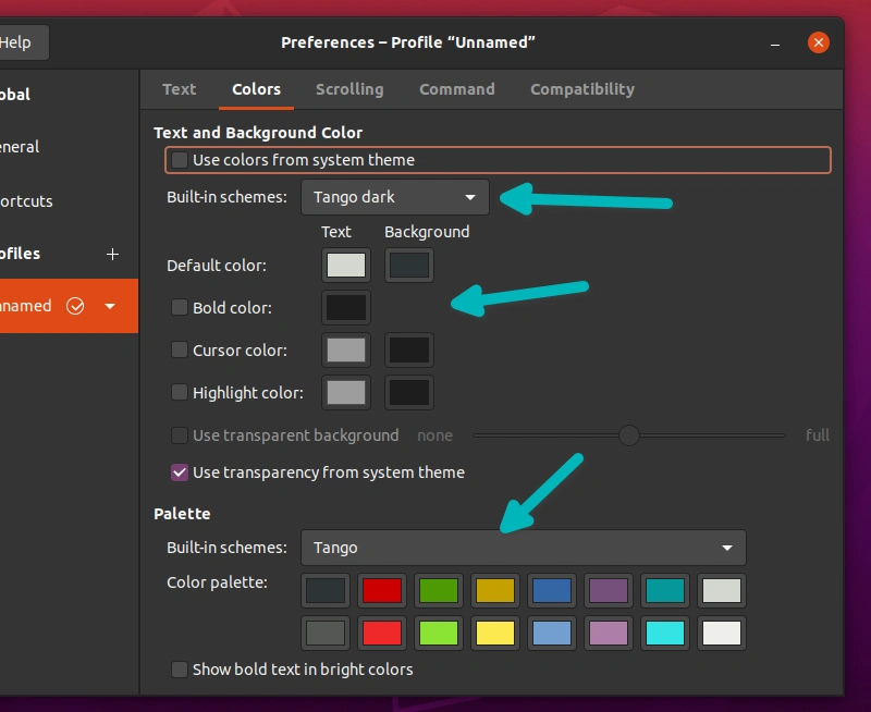 changing colors ubuntu terminal