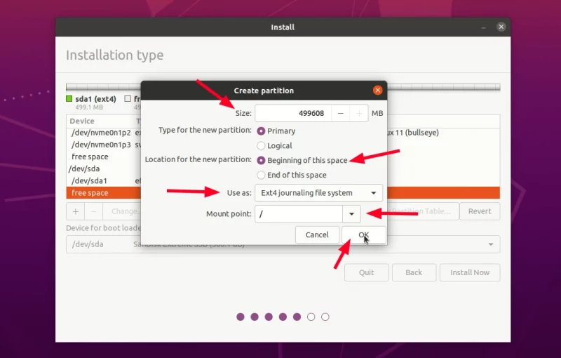 create root partition ubuntu external usb