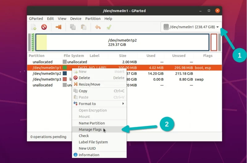 gparted in ubuntu live usb