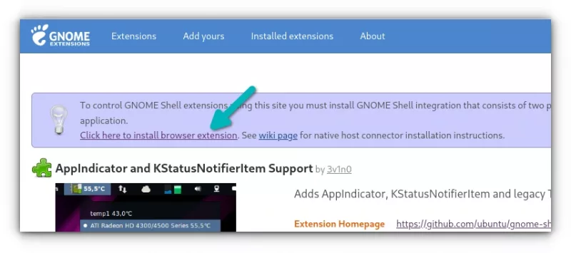 installing gnome extension add on