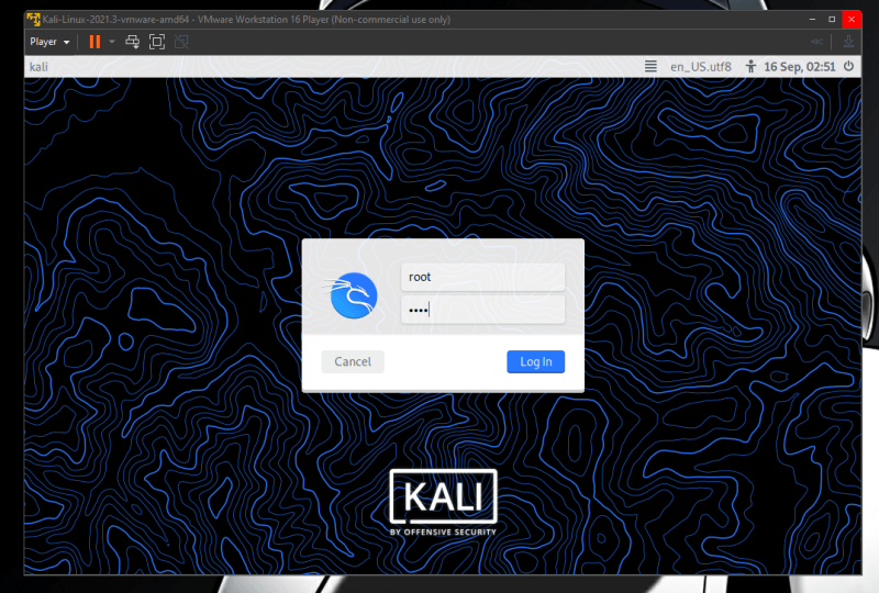 kali linux vm login