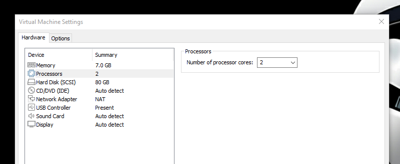 kali vm settings