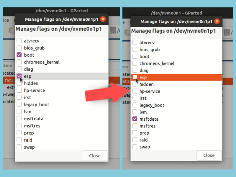 manage flags esp partition