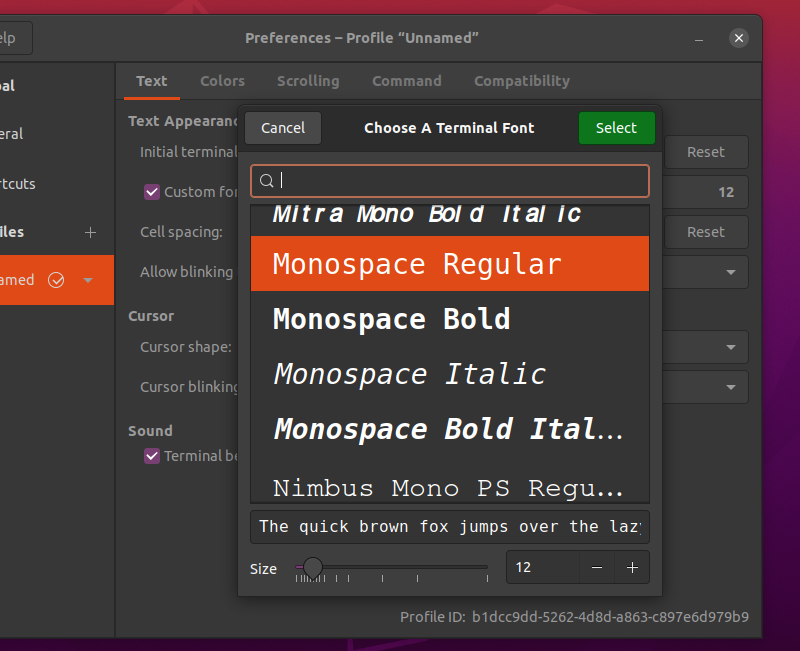 monospace font default