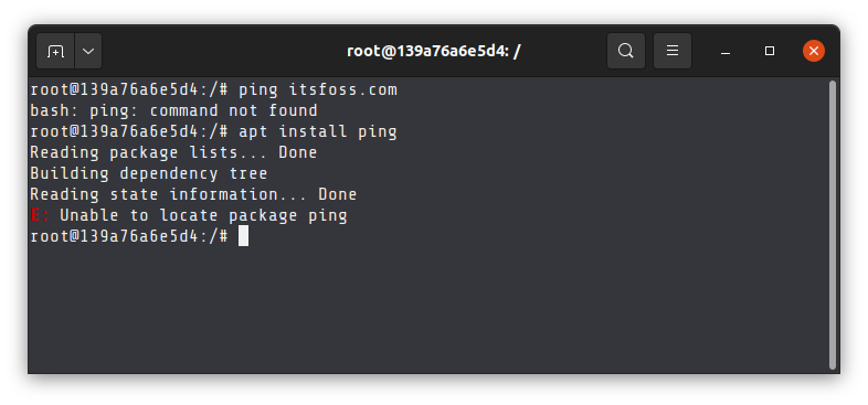 ping command not found ubuntu