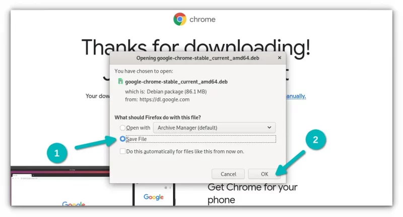 save downloaded chrome installer file debian