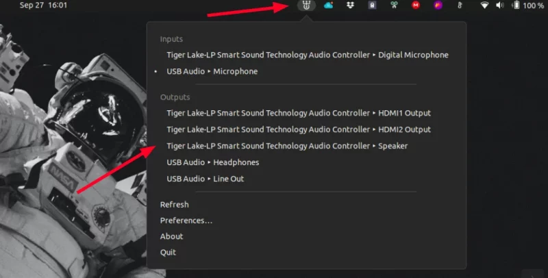 sound switcher in Ubuntu