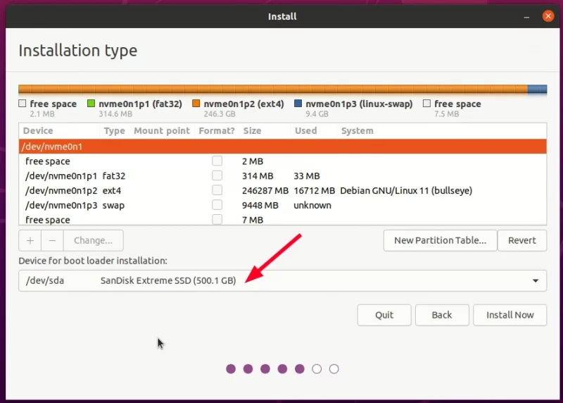 ubuntu installation partition