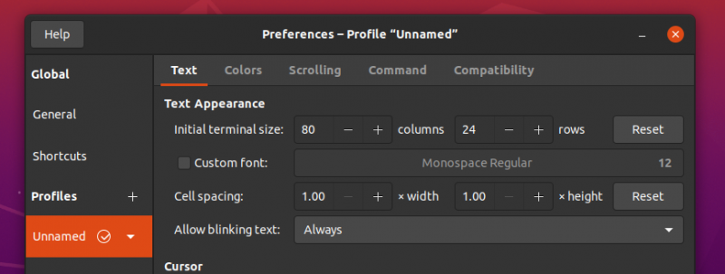 ubuntu terminal preference option