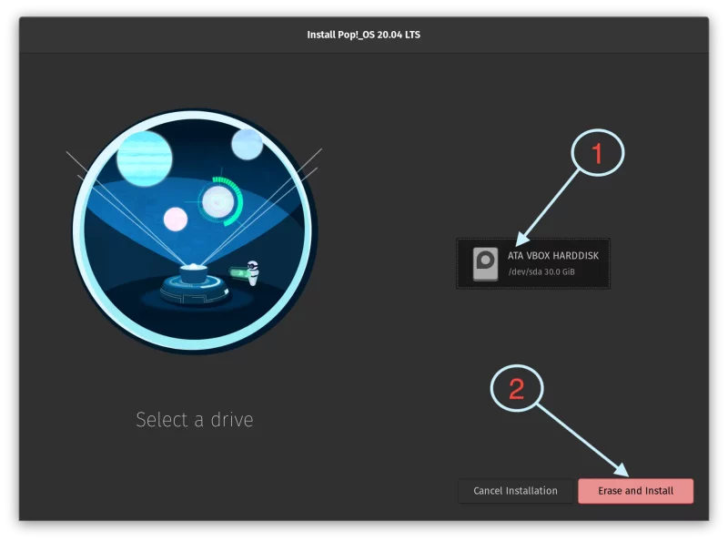 Pop!_OS Drive selection options