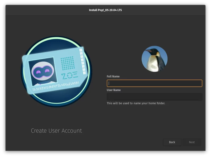Pop!_OS User's Name and username input