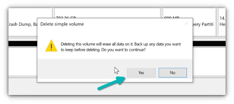 confirm deletion of partition