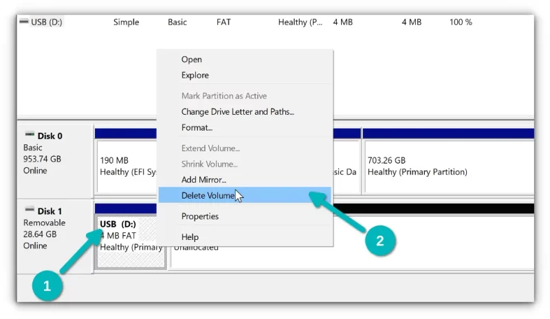 delete partitions on usb disk