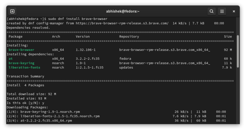 Installing Brave Browser in Fedora