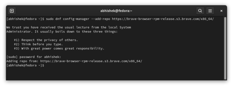 adding brave browser repository in fedora