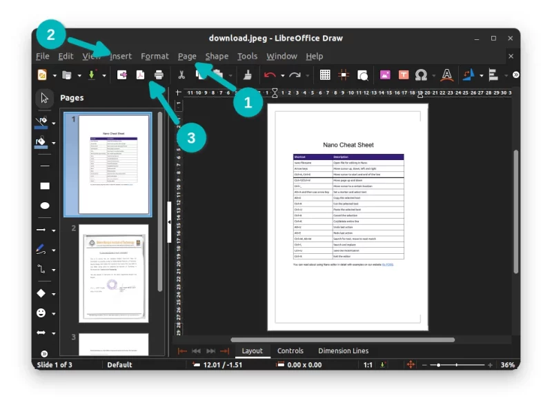 combine images to pdf using libreoffice draw