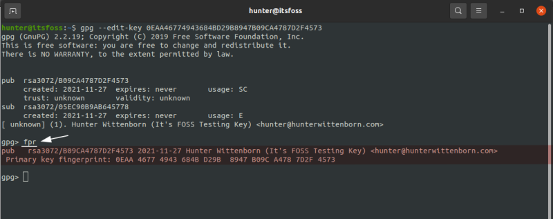 gpg edit key fingerprint 1