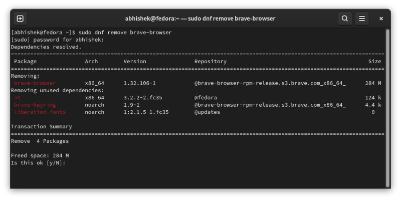removing brave browser fedora linux
