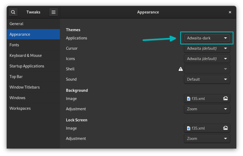 switching dark mode fedora