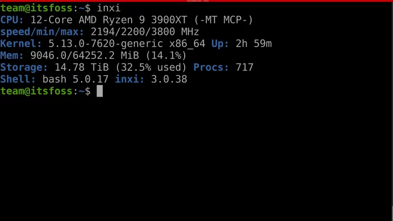 The default output of inxi command