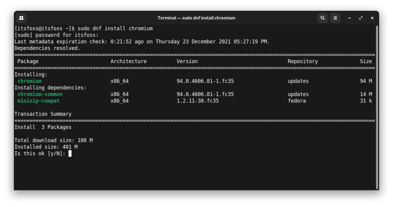 Installing Chromium on Fedora via DNF package manager