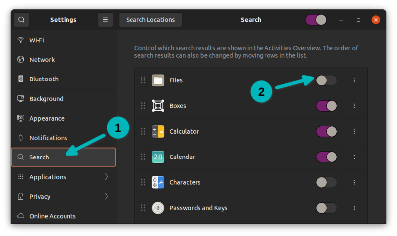 disable search for files gnome
