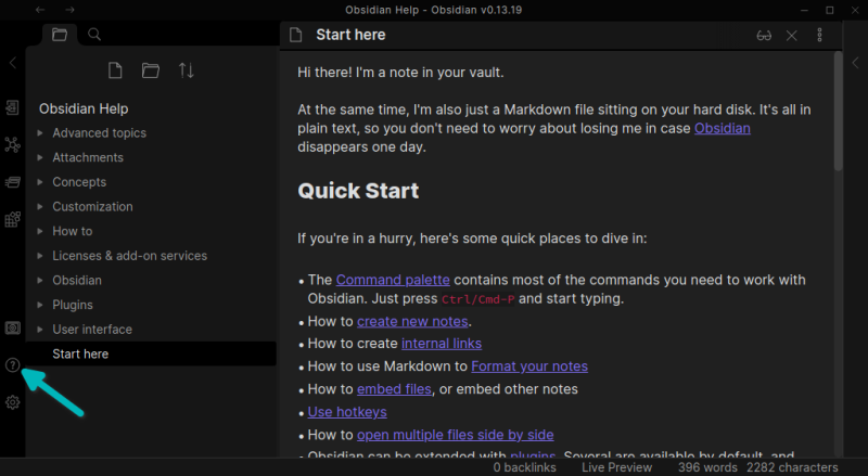 obsidian markdown editor help