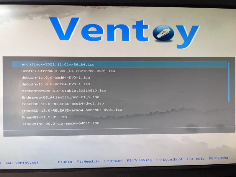 How the ventoy boot screen looks in my setup