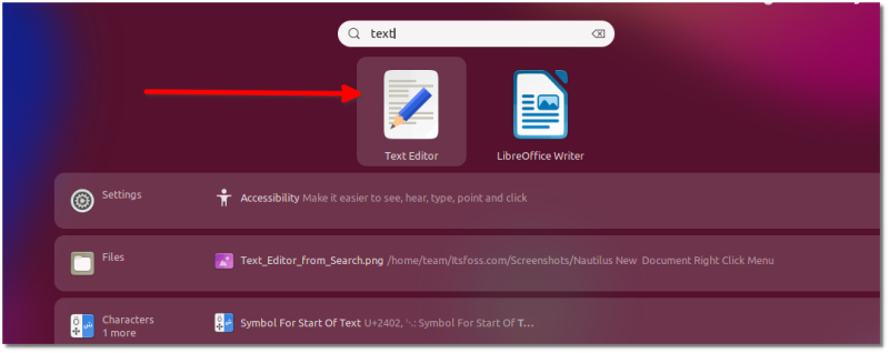 text editor from search
