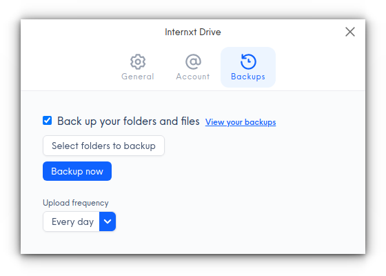 backup feature internxt drive