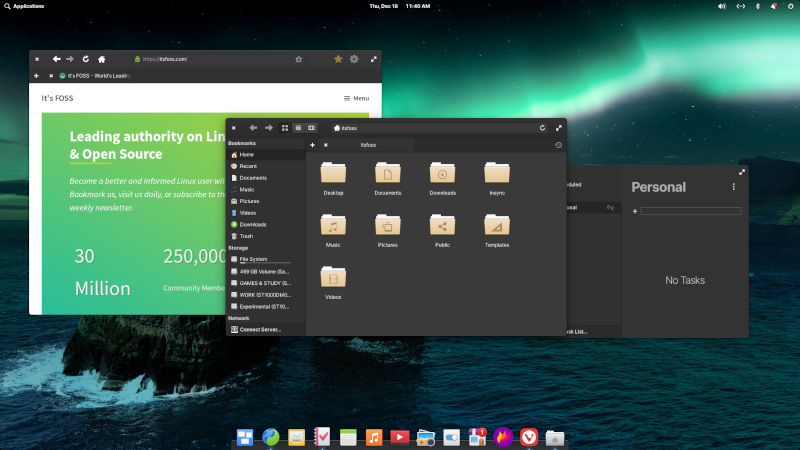 elementary os 6 1 desktop screenshot, where several apps like file manager, web browser etc., are opened 