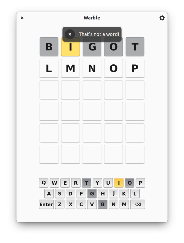 entering gibberish warble wordle linux