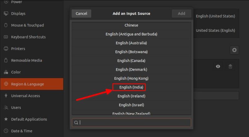 select english india