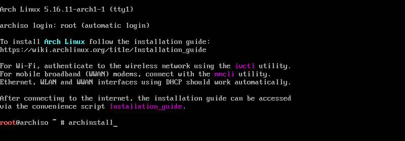 arch install terminal