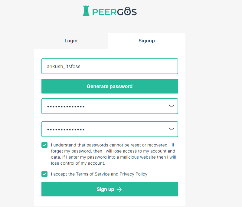 peergos sign up