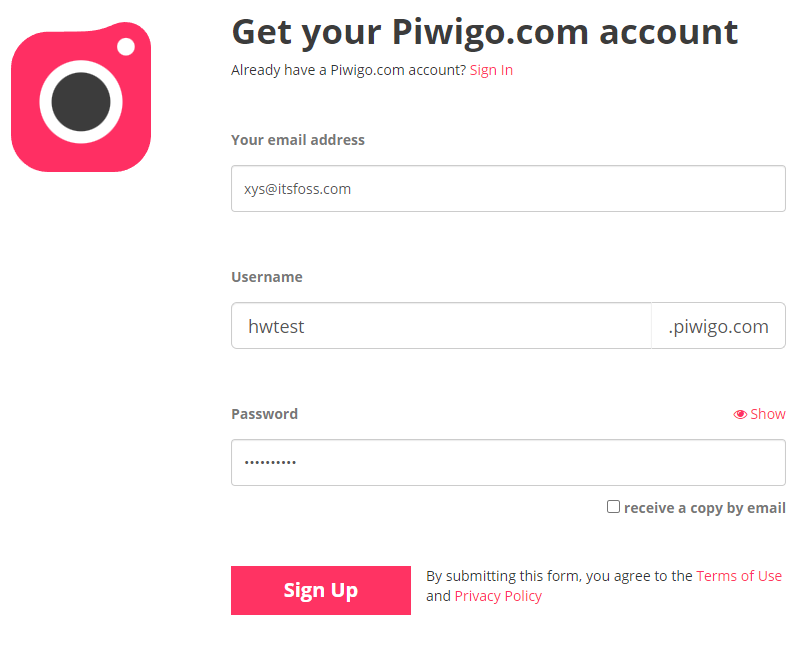 piwigo sign up