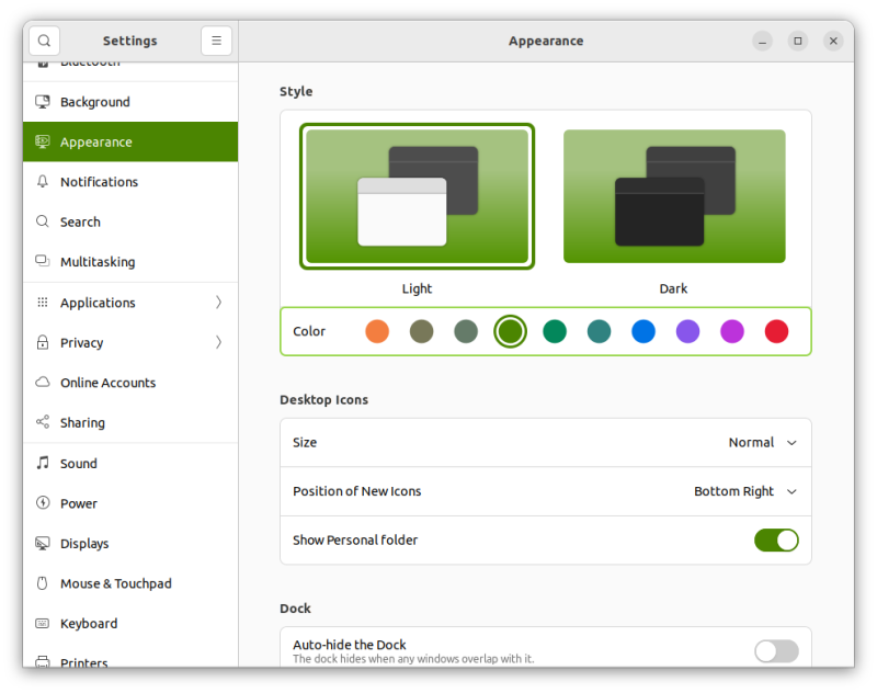 ubuntu 22 04 appearance settings