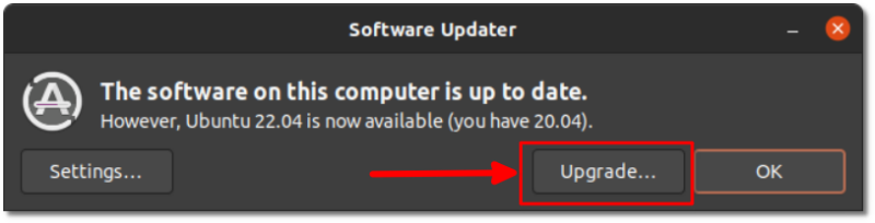 Ubuntu Software Updater showing 22.04 update available