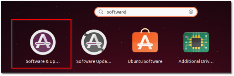 Search for Software and Updates in Ubuntu Activities Overview search box