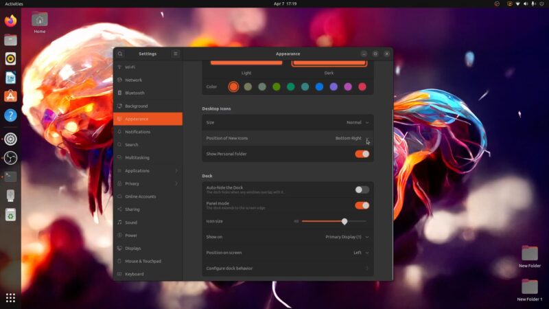 ubuntu 22 04 desktop icons position