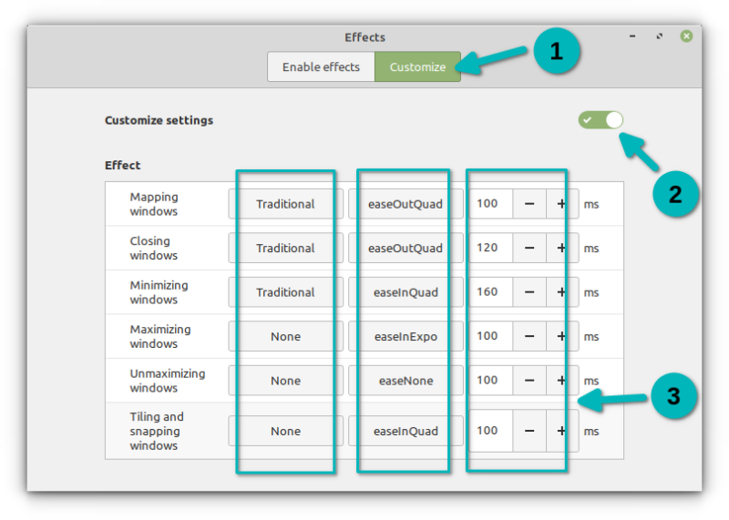 customize window animation cinnamon linux mint