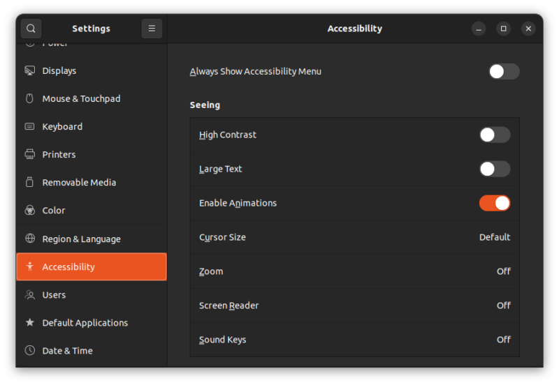 enable disable animation ubuntu 22 04